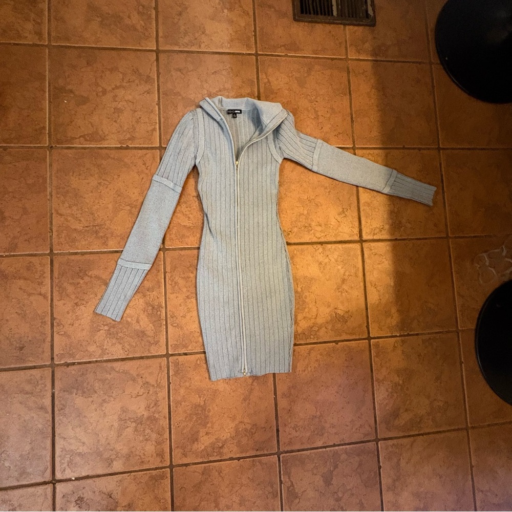 Elegant Blue Zippered Knit Dress size small